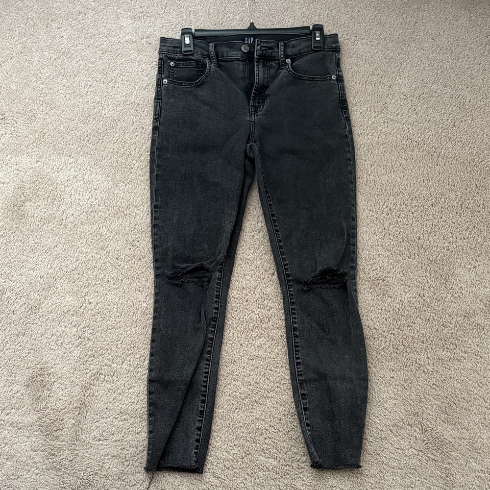GAP True Skinny Distressed Black Jeans
